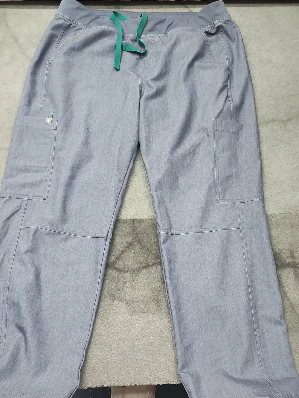 Figs Men's Light Gray Cargo Pants with Green Drawstring